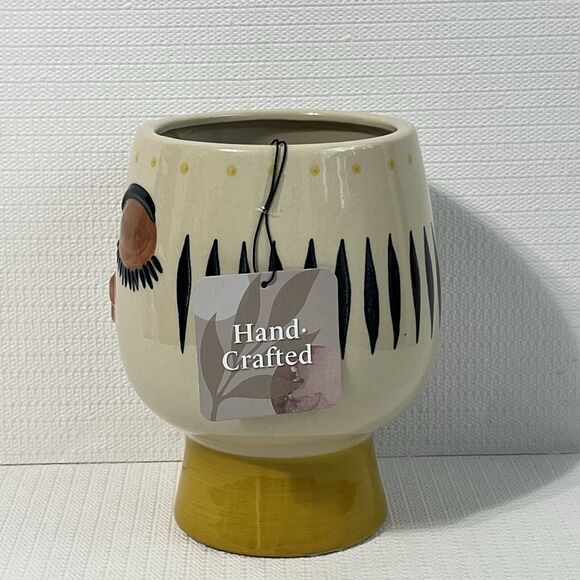 Bulgy Eye Face Ceramic Pedestal Planter Flower Pot Multi Tall Handcrafted - Picture 9 of 16
